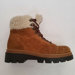 Manas Womens's Suede Leather Sherpa Lined Lace Up Italian Boots Size 6.5 New